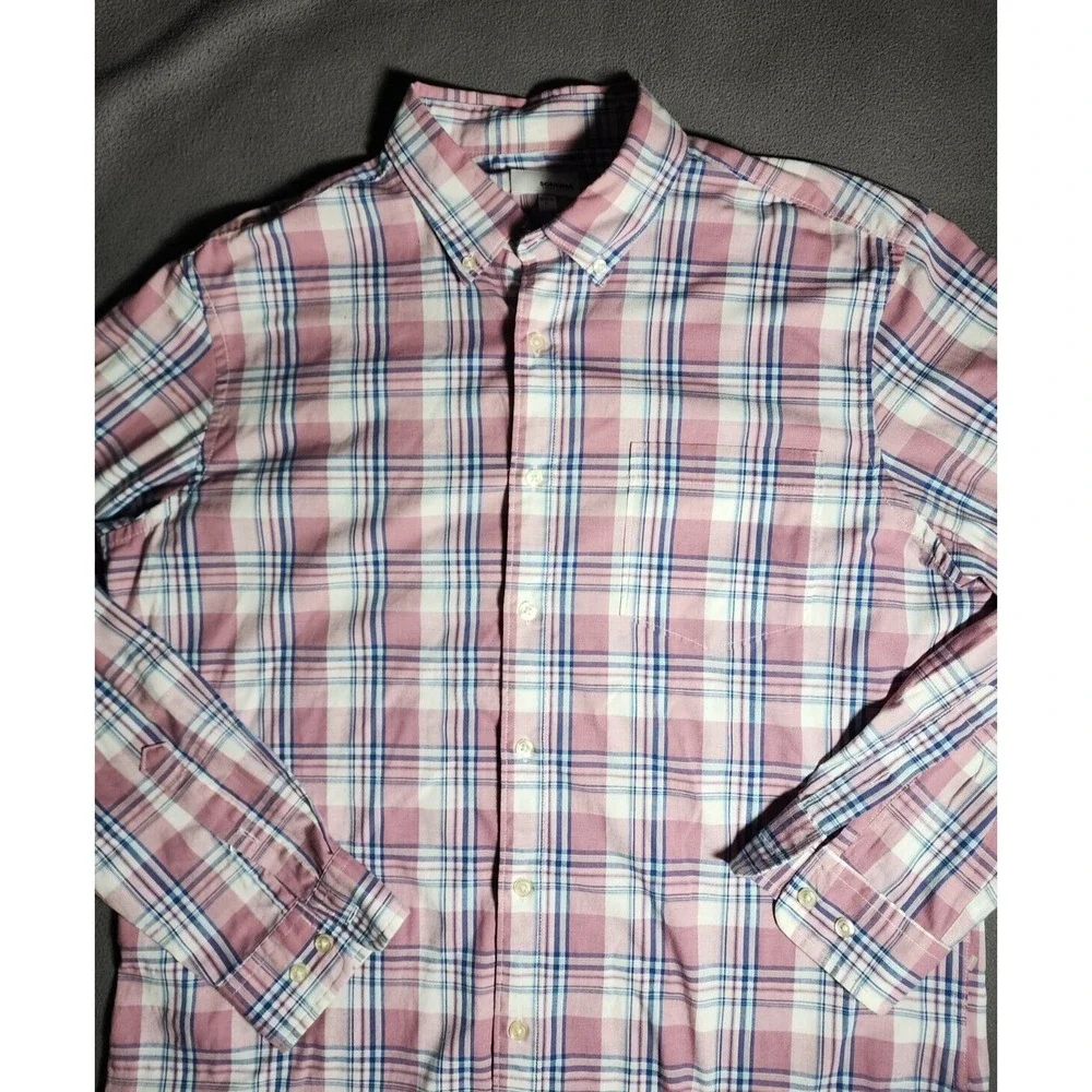Sonoma Dress Shirt Mens Large White Red Plaid Button Down Collared Long Sleeve